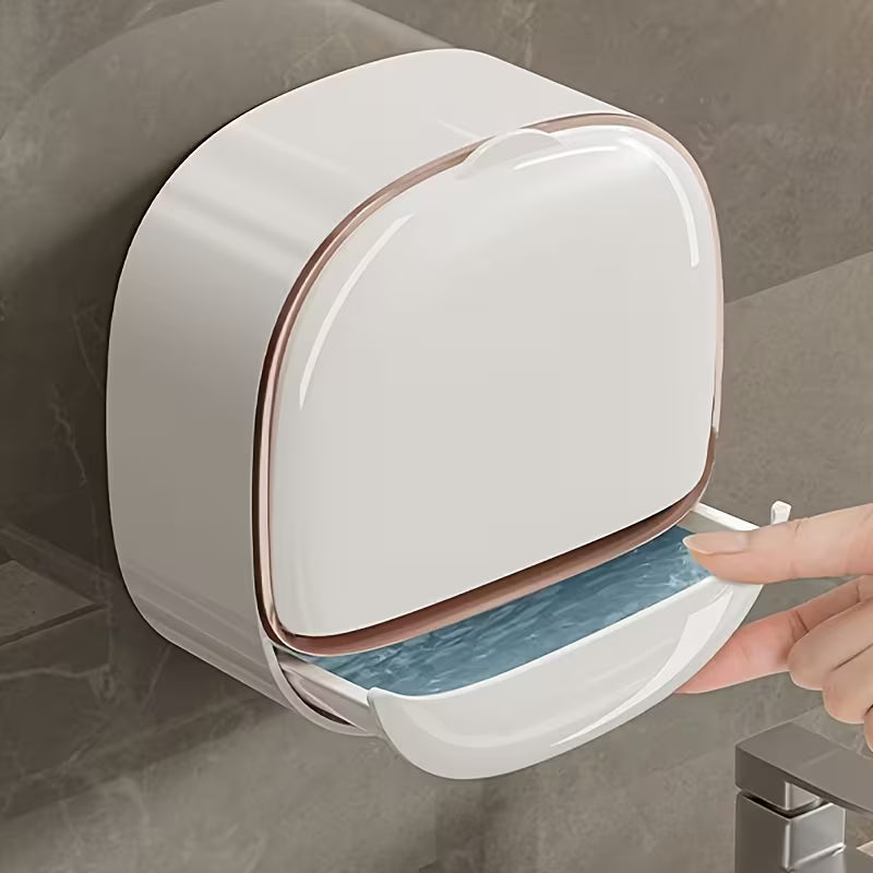 1Pc Wall Mounted Soap Holder With Drain Tray Waterproof For Kitchen and Bathroom