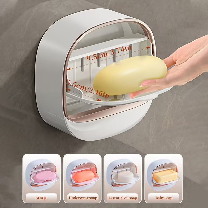 1Pc Wall Mounted Soap Holder With Drain Tray Waterproof For Kitchen and Bathroom