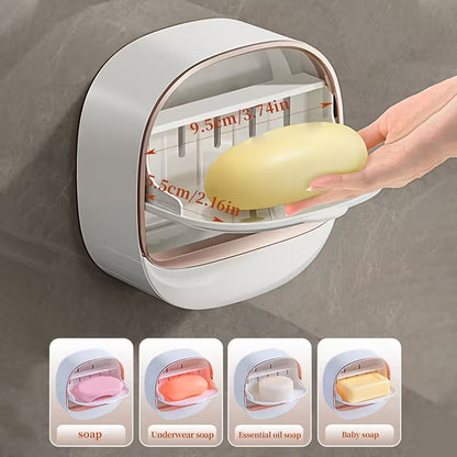 1Pc Wall Mounted Soap Holder With Drain Tray Waterproof For Kitchen and Bathroom