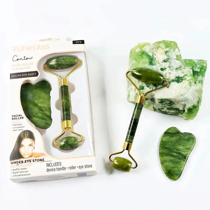 Jade Roller Facial Massager with Gua Sha Tool (soft and cool)
