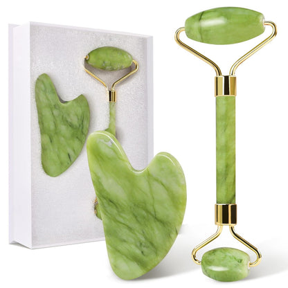 Jade Roller Facial Massager with Gua Sha Tool (soft and cool)