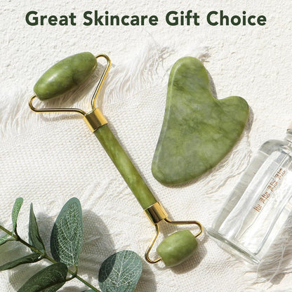 Jade Roller Facial Massager with Gua Sha Tool (soft and cool)