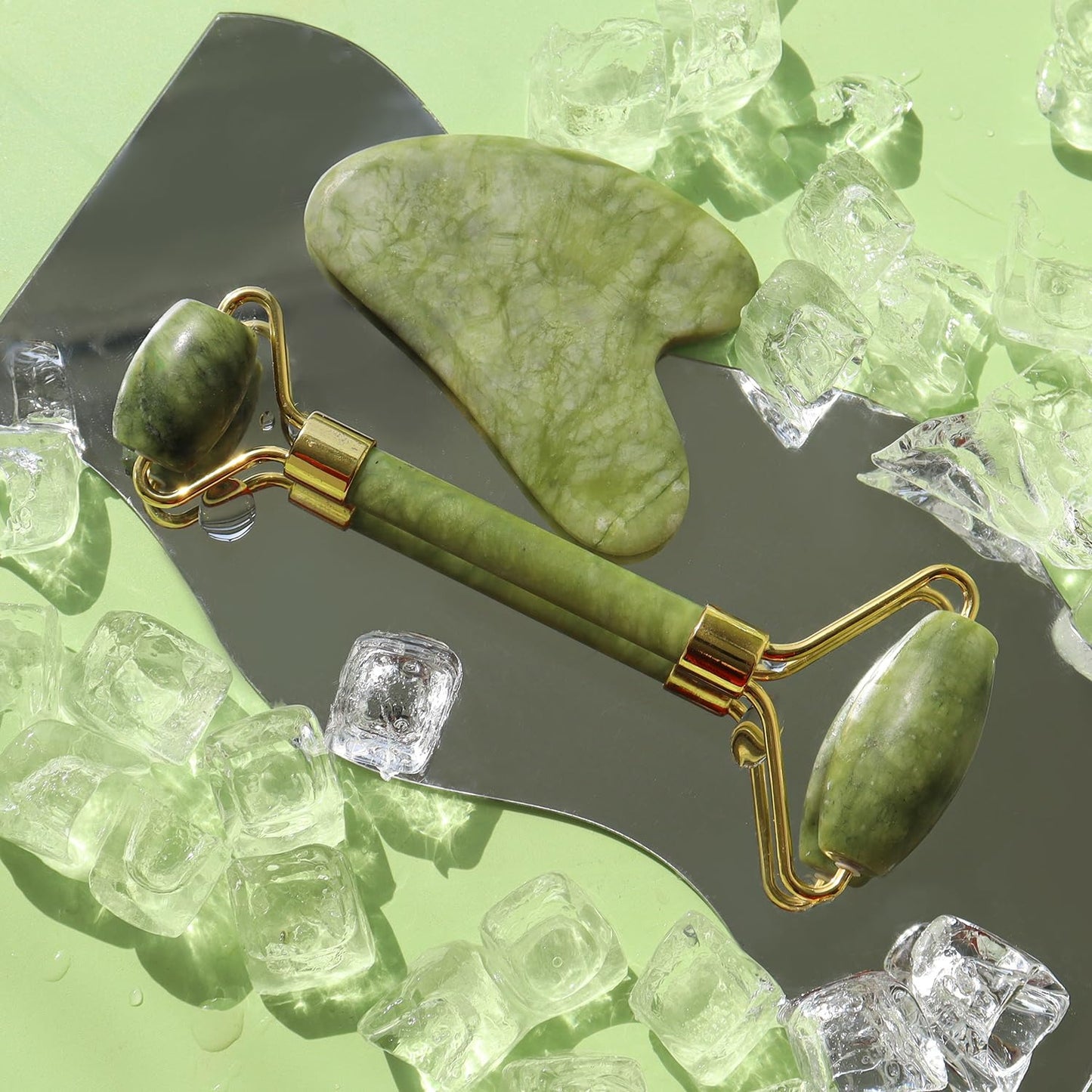 Jade Roller Facial Massager with Gua Sha Tool (soft and cool)