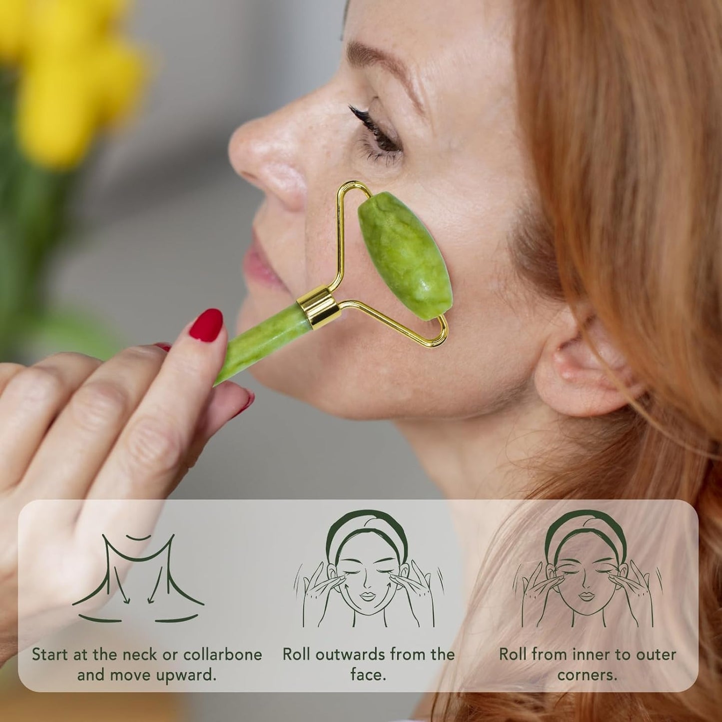 Jade Roller Facial Massager with Gua Sha Tool (soft and cool)